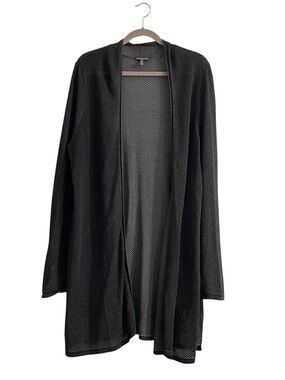 EILEEN FISHER Black Fish Net open knit mesh Duster Cardigan crochet boho 2X